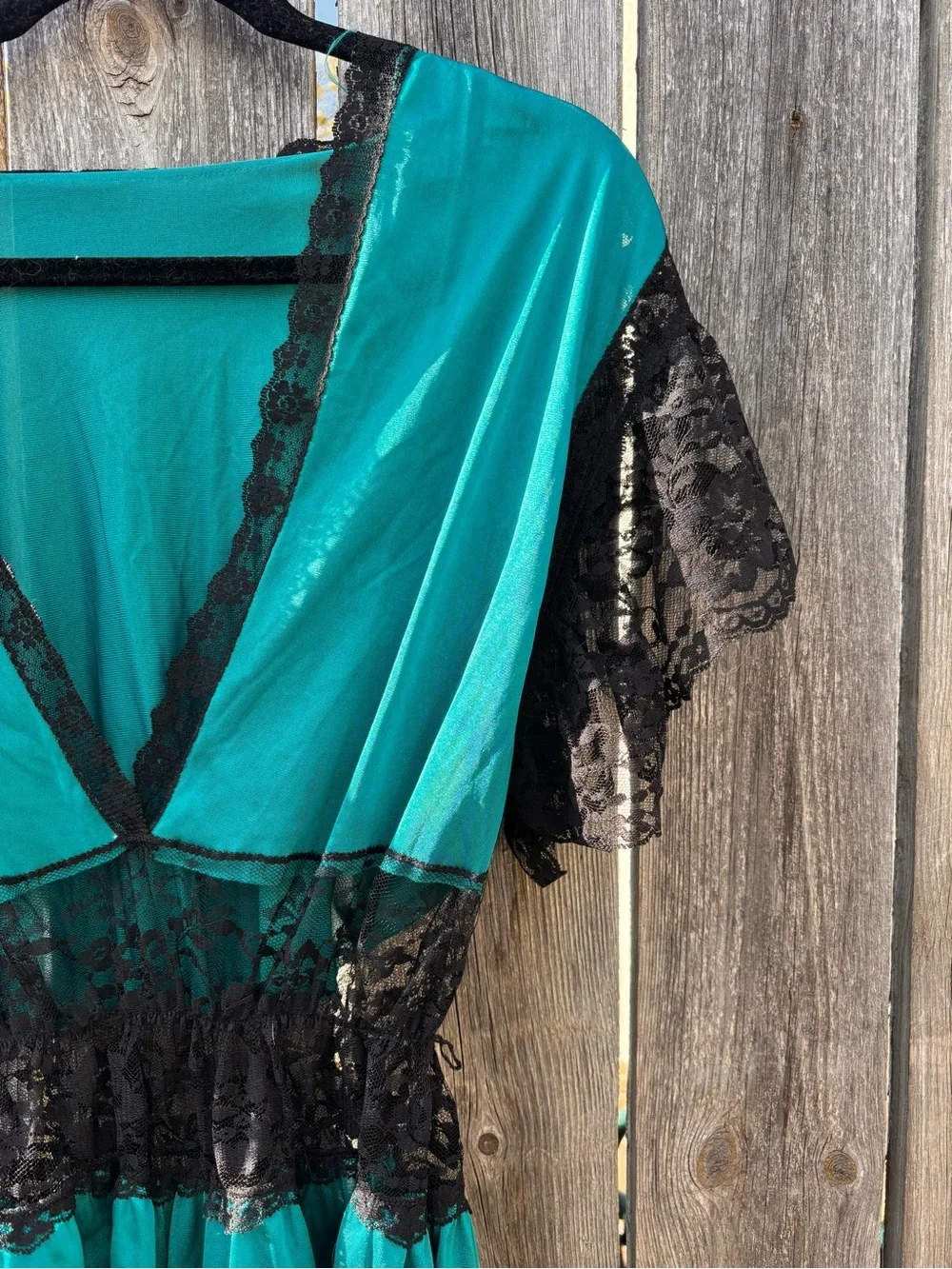 Vintage Women’s Lady Cameo Teal Satin & Black Lace Playsuit - Picture 2 of 6